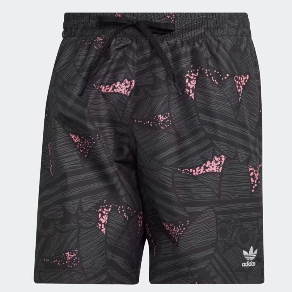 adidas Rekive Allover Print Swim Shorts Trefoil Grey Pink Size Small HK7360 B23